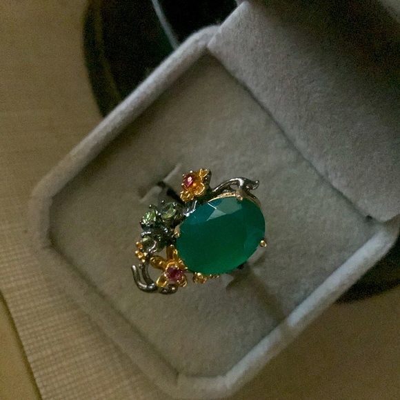 NATURAL Aventurine Peridot Garnet SS 925 RING - Picture 3 of 13